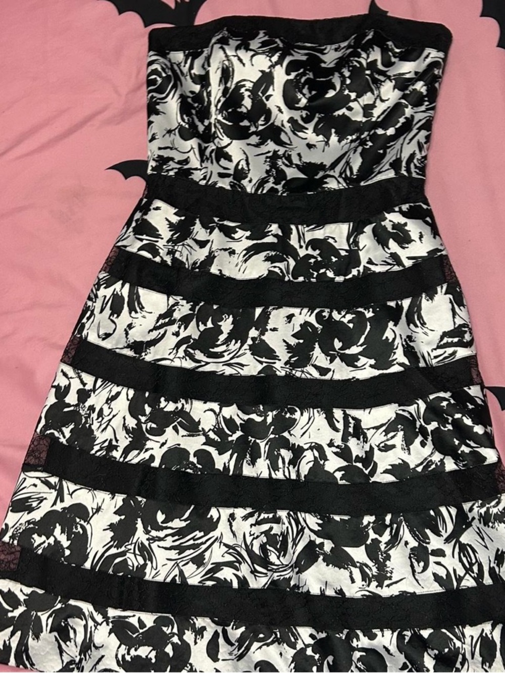 White House Black Market Black and White Strapless Floral Dress